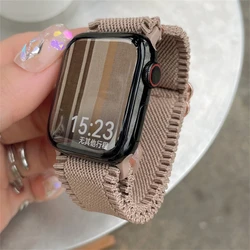 INS Maillard Elastic Adjustable Nylon Band Bracelet For Apple Watch 45mm 41 40 44 42 38mm Cute Winter Strap For Series 9 8 7 6 5