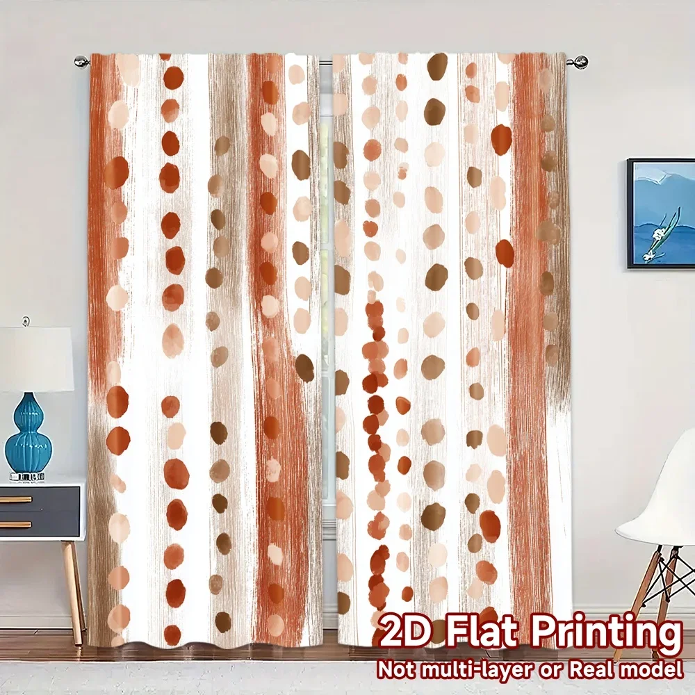 Set of 2pcs Abstract Polka Dot Stripe Curtains Beige Brown Modern Living Room Window Drapes Curtains Panels Home Decor