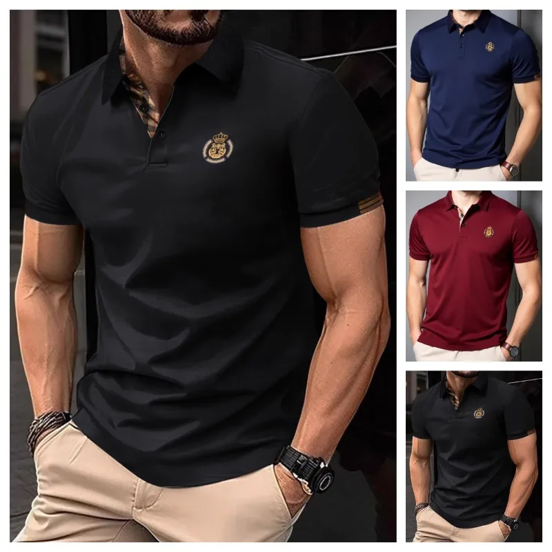 

High Quality Embroidery POLO Shirts for Men's Retro Casual Slim Lapel Short Sleeved T-shirts Social Business Tees Men Clothing
