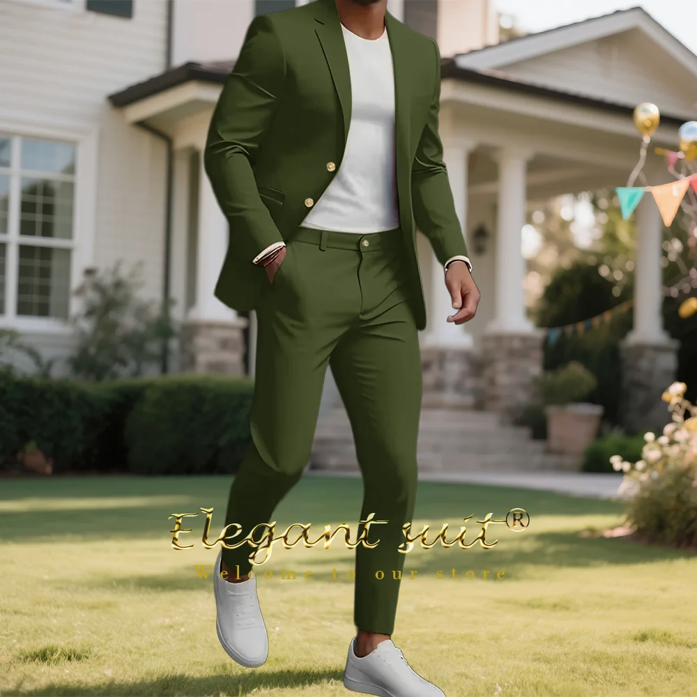 

Men's 2-piece suit (jacket + pants) customizable stylish 2-button jacket, stylish party cocktail dress slim-fit suit