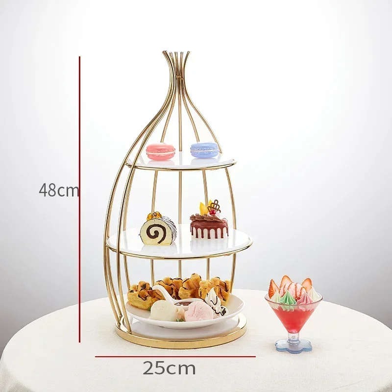 Three Tier Afternoon Tea Dessert Stand Fruit Tray Cake Display British Hotel Buffet Serving Table