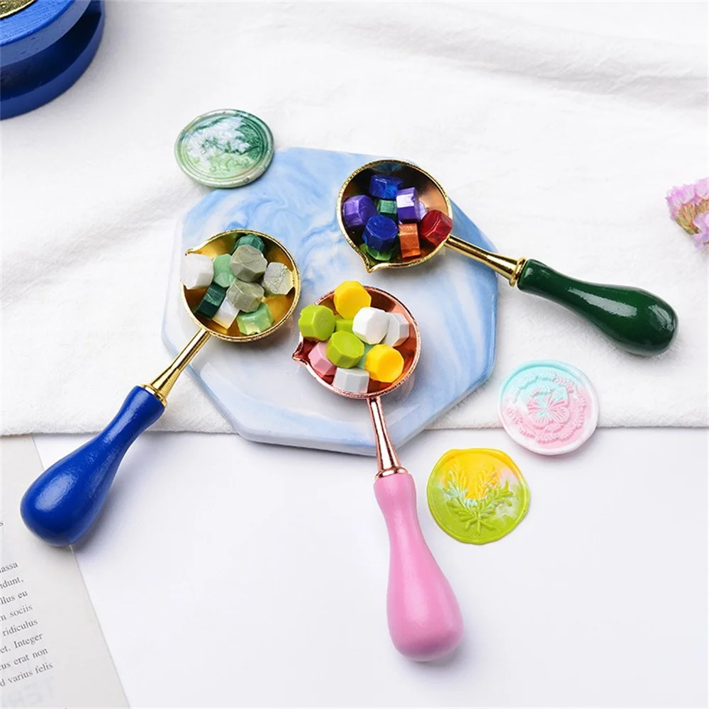 New 200 pcs/lot Sealing Wax Spoon Seal Stamp Metal Melting Spoons Wooden Handle DIY Craft Supplies