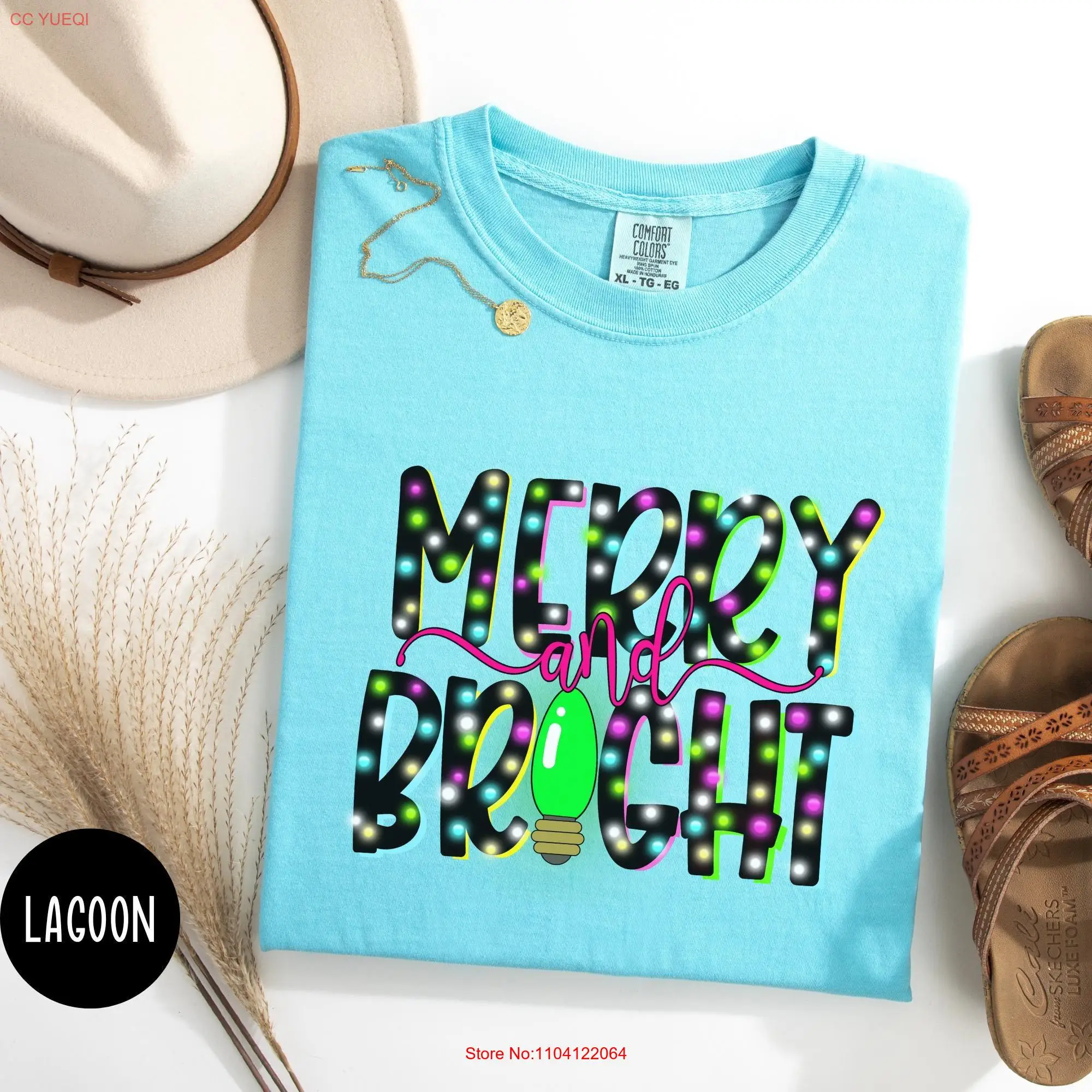 

Comfort Colors Merry and BrighT T Shirt Christmas for Women Women's Holiday Apparel Cute long or short sleeves