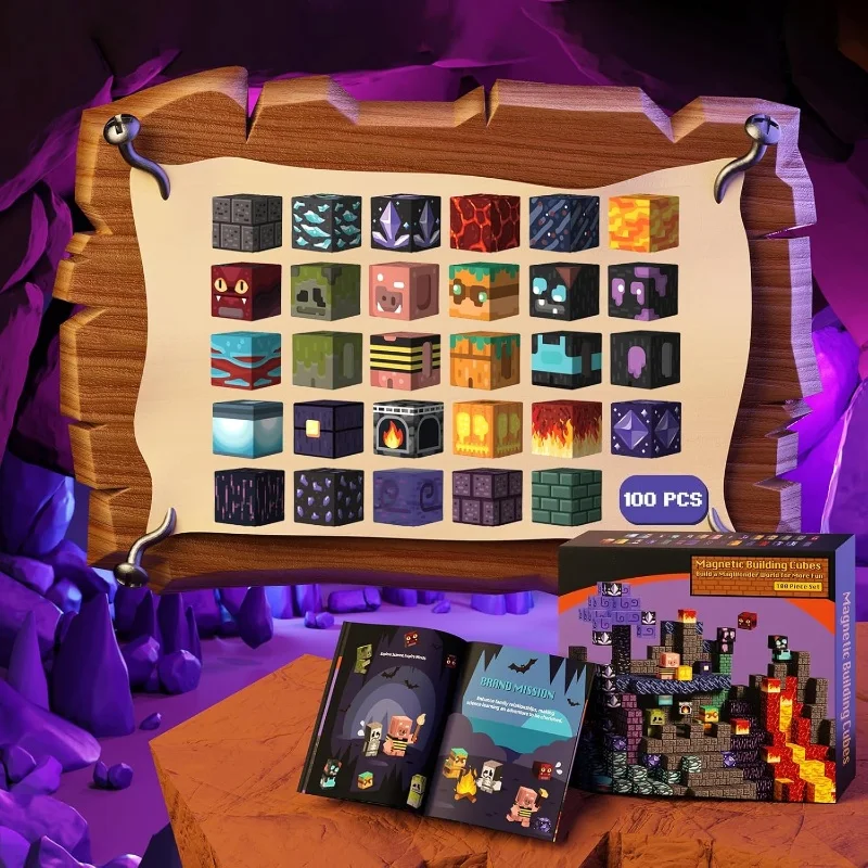 100 pièces blocs de Construction magnétiques jouet construire grotte magique monde avec aimant Construction ensemble cadeau éducatif pour les enfants cadeau de noël