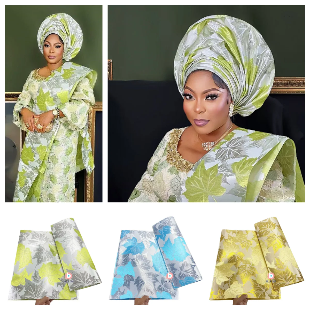 High Grade New African 3D Sego Headtie 056 2pcs/Bag Headscarf 100% African Multi Sego & Wrapper For Wedding Party