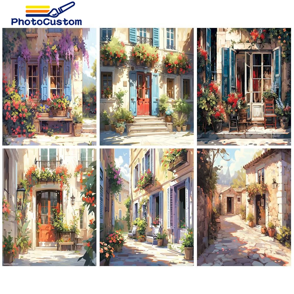 PhotoCustom DIY Painting By Numbers Street Landscape Oil Paint By Numbers Frameless Digital Hand Painting On Canvas Home Decor