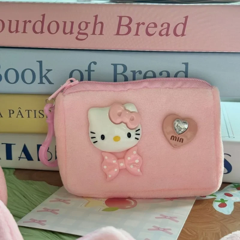 

Girly Heart Sanrio Anime Kawaii StorageCoin Purse Cute Cartoon Kt Cat Card Handbag Plush Pendant Lovely Gifts for Girls