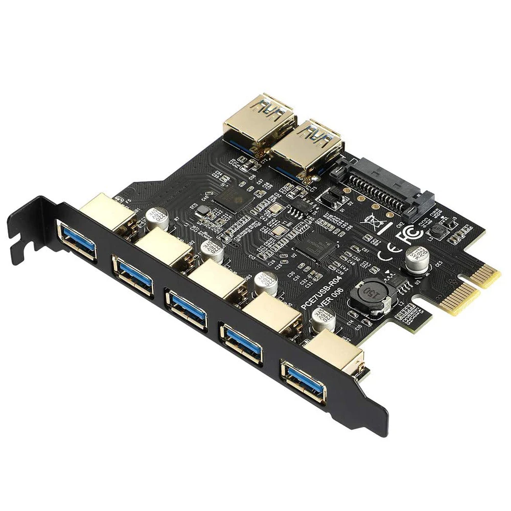 Scheda di espansione PCI Express USB 3.0 a 7 porte con connettore di alimentazione SATA a 15 pin Adattatore PCIE X1 USB 3.0 5 Gbps NEC 720201   + Chip GL3510