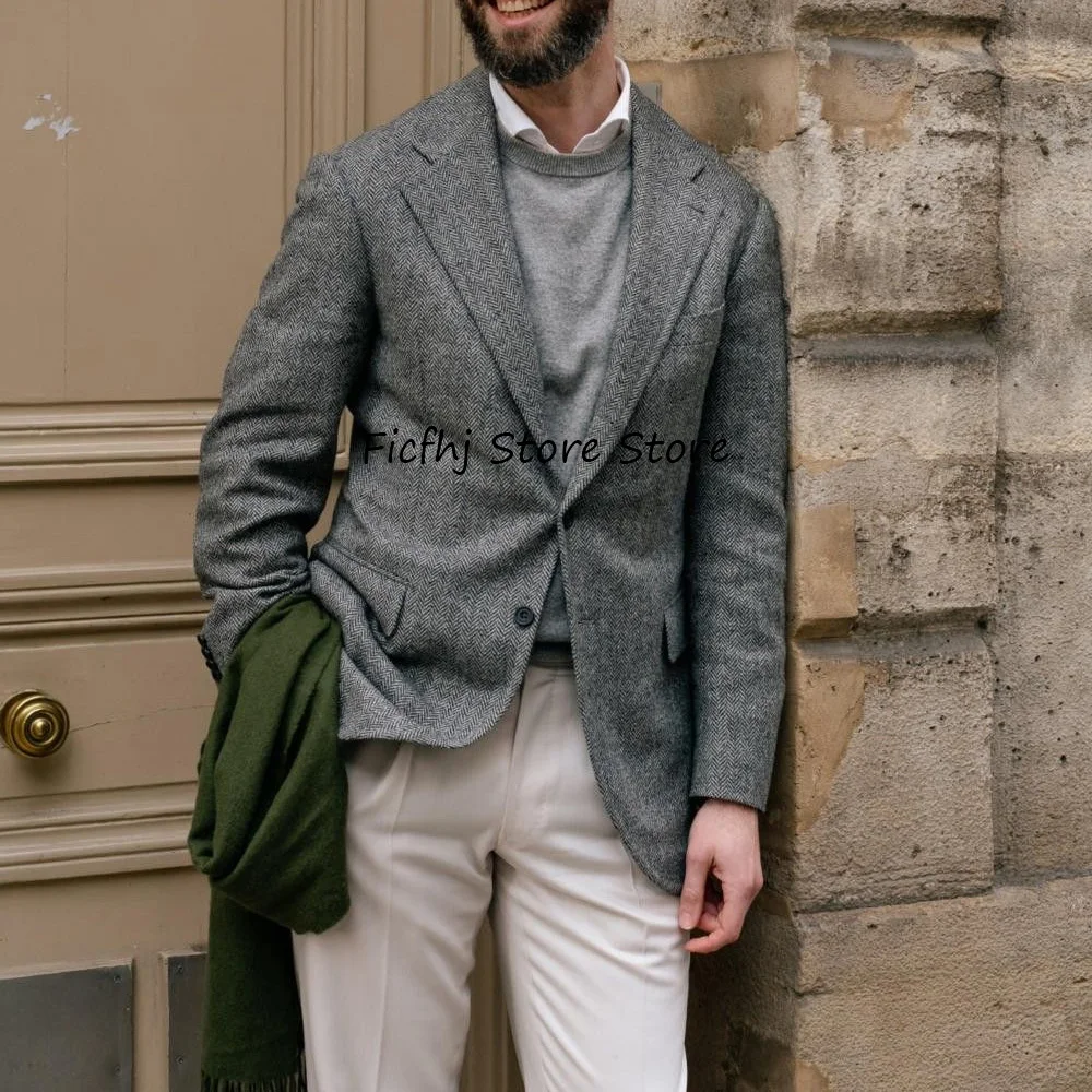 

Мужские костюмные куртки из ткани «елочка» для мужчин, куртки высокого качества, модные куртки с лацканами и двумя пуговицами