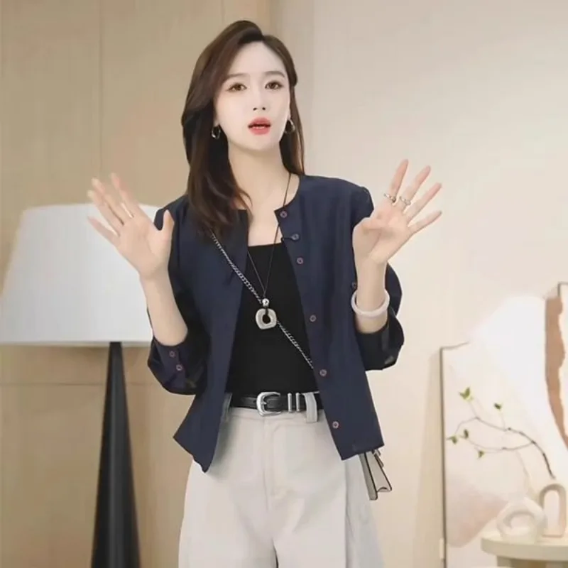 

Женский голубой кардиган на пуговицах спереди с длинным рукавом и карманом, повседневная куртка свободного кроя