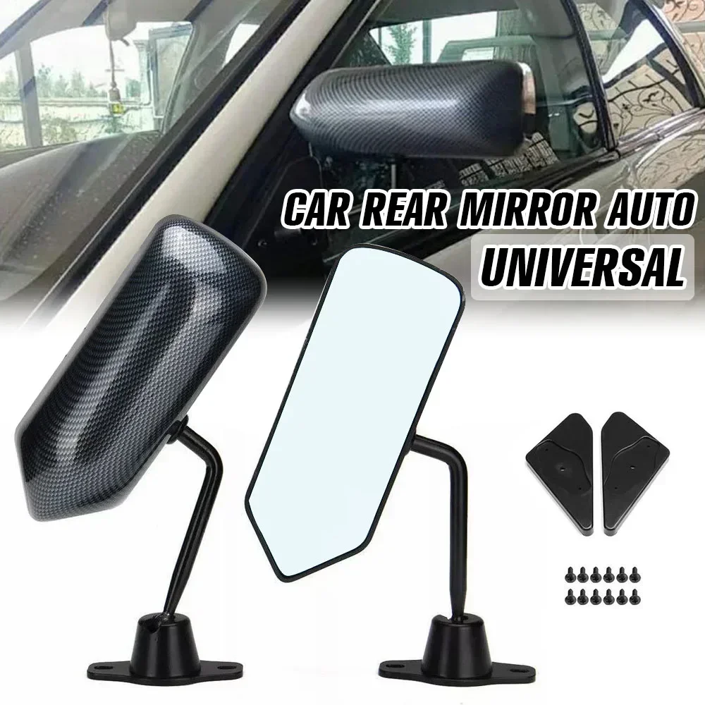 Universal F1 Style Side Mirror Set - 2PC Carbon Fiber Manual Adjustable Rear View Wing Mirrors for Car Door Mount