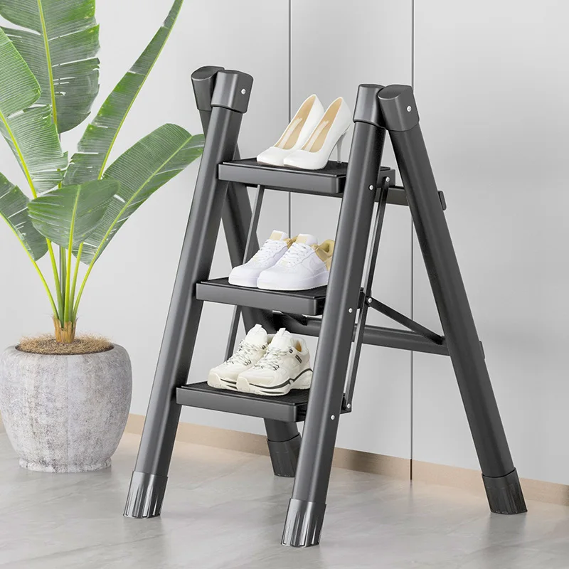 Multi-functional Household Ladder Folding Ladder Telescopic Thickened Carbon Steel Herringbone Ladder Three-step Stair Bench