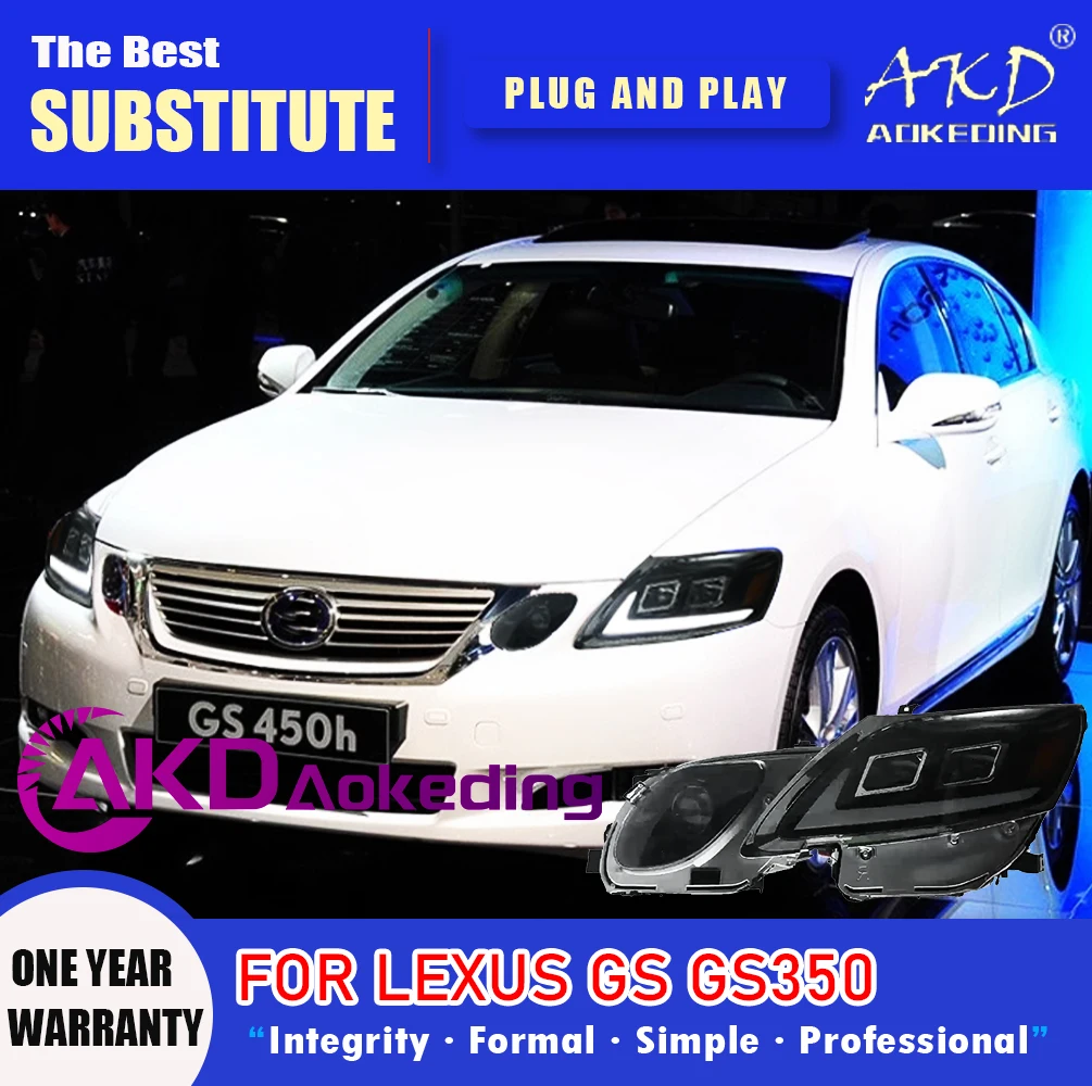 AKD Head Lamp for Lexus GS GS350 LED Headlight 2004-2011 Headlights GS GS300 DRL Turn Signal High Beam Angel Eye Projector Lens