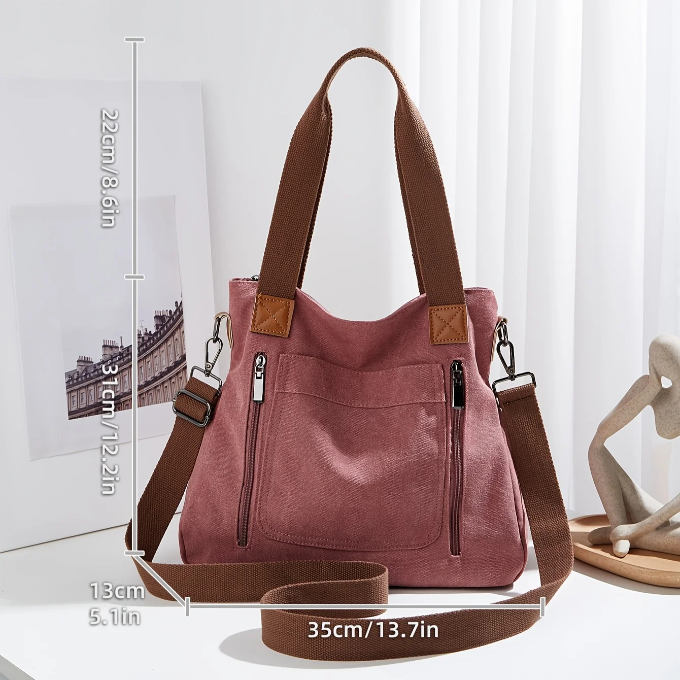 Women's Canvas Shoulder Bag Fashion Multi-Functional Outdoor Shoulder Bag Women's Commuter Large Capacity Shoulder Bag Crossbody image 5