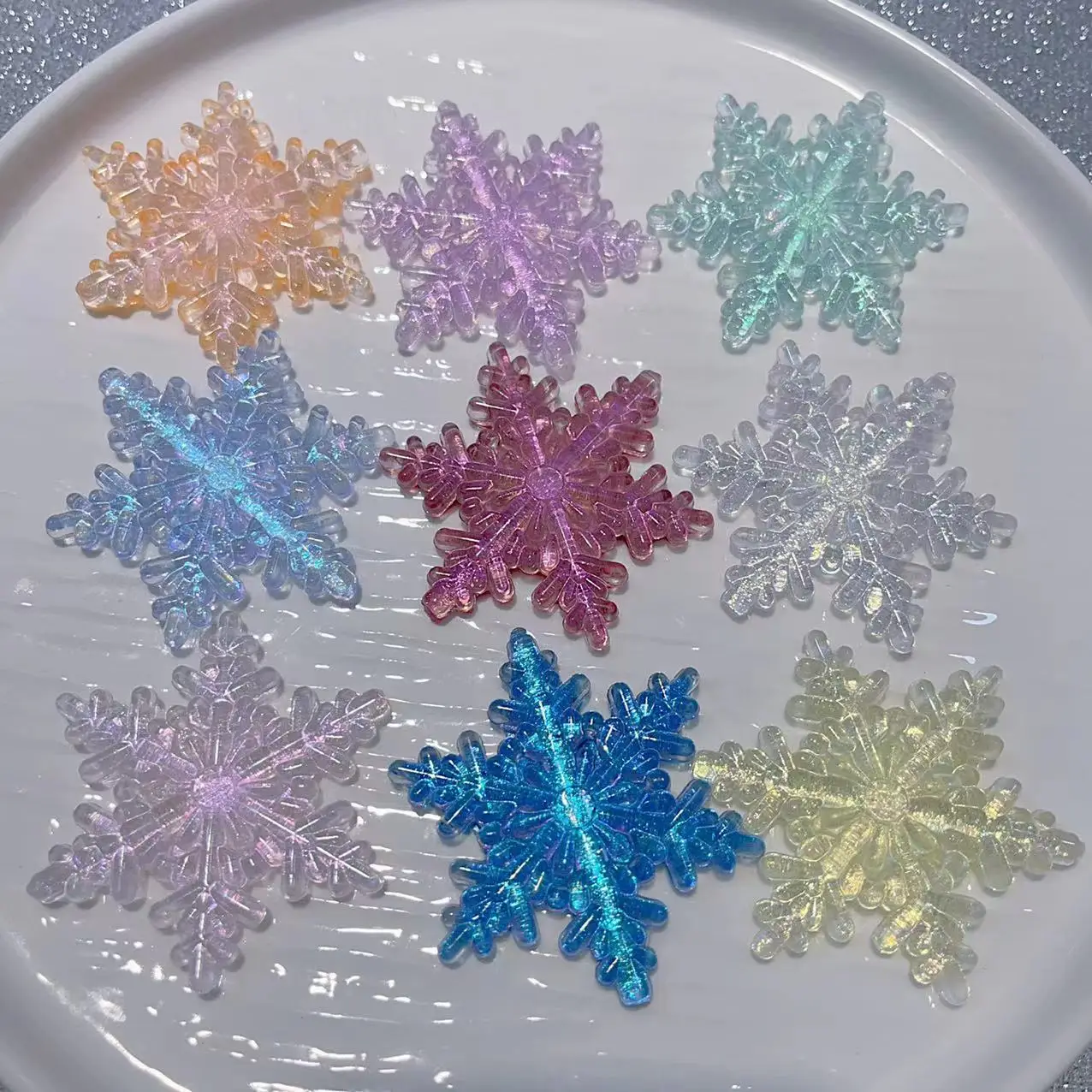 100PCS Single Color Snowflake Resin Sparkling 52M Handmade DIY Jewelry Luminous Tree Home New Year Christmas Decoration