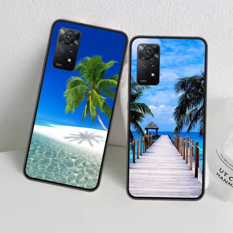 Sea Tropical Palm Trees Beach Phone Case For Redmi Note 13 Pro 5G Plus 12 12C 10 10A 10C 9 9A 9C 9T 8 8A K60 K70 Pro Xiaomi Cove