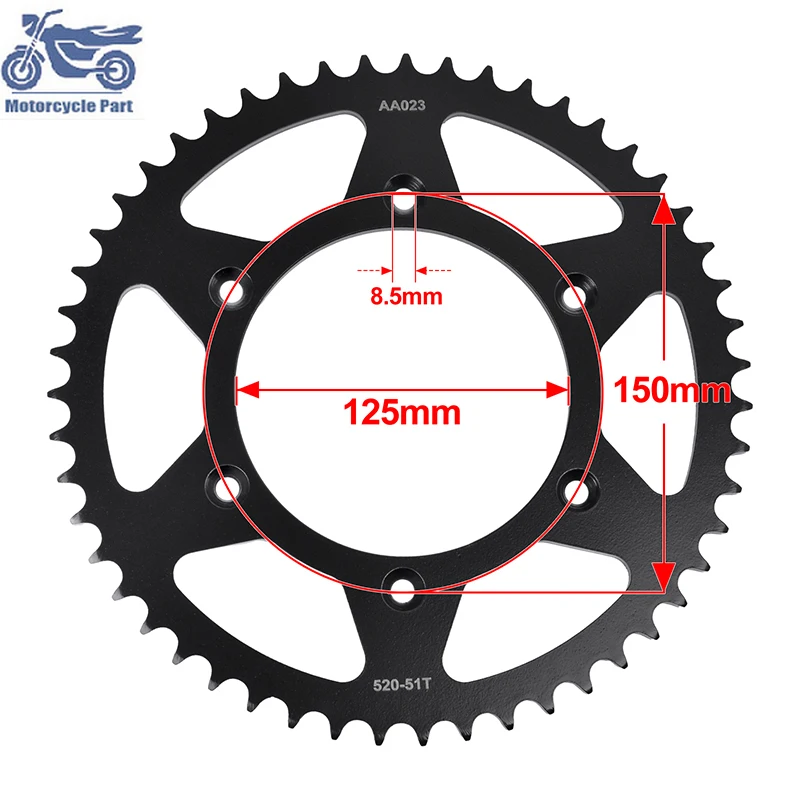 For Gas Gas 125 MC 2020-2023 250EX F 250MCF 2021-2023 350 EX F 2021-2023 Motorcycle Rear Sprocket 20CrMnTi 520-51T 520 Chain 51T