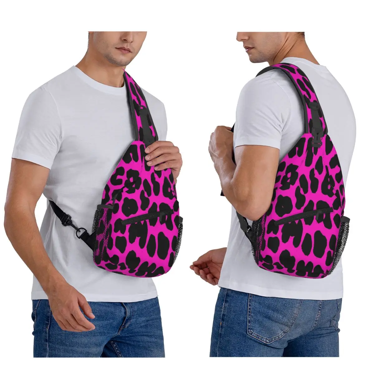 Leopard Pattern (pink) Chest Bag Men Sling Crossbody Backpack Chest Bag Traveling Hiking Daypack Shoulder Bag