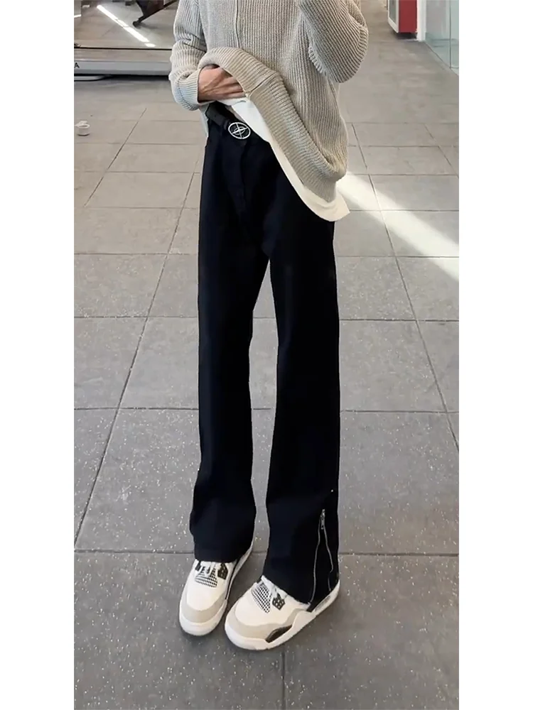 

Джинсовые джинсы Cleanfit Bla на молнии, мужские уличные американские брюки, весенне-осенние прямые узкие удлиненные расклешенные брюки