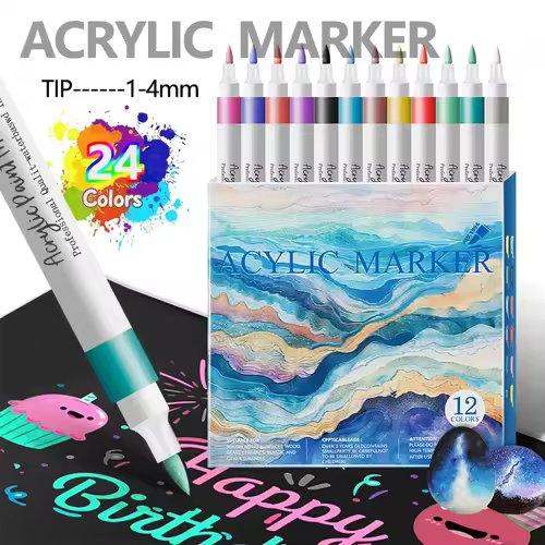 12/24 Colors Soft Headed Different Color Acrylic Marker Pen, Color Art Graffiti Pen, Waterproof, Opaque, Water-Based Soft Headed - Image 2