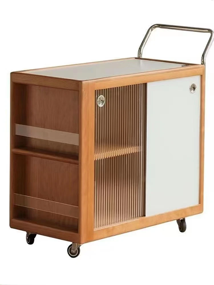 

Мобильный чайный шкаф в скандинавском стиле, небольшая тележка, гостиная, шкаф для хранения из цельного дерева, приставной столик для дивана