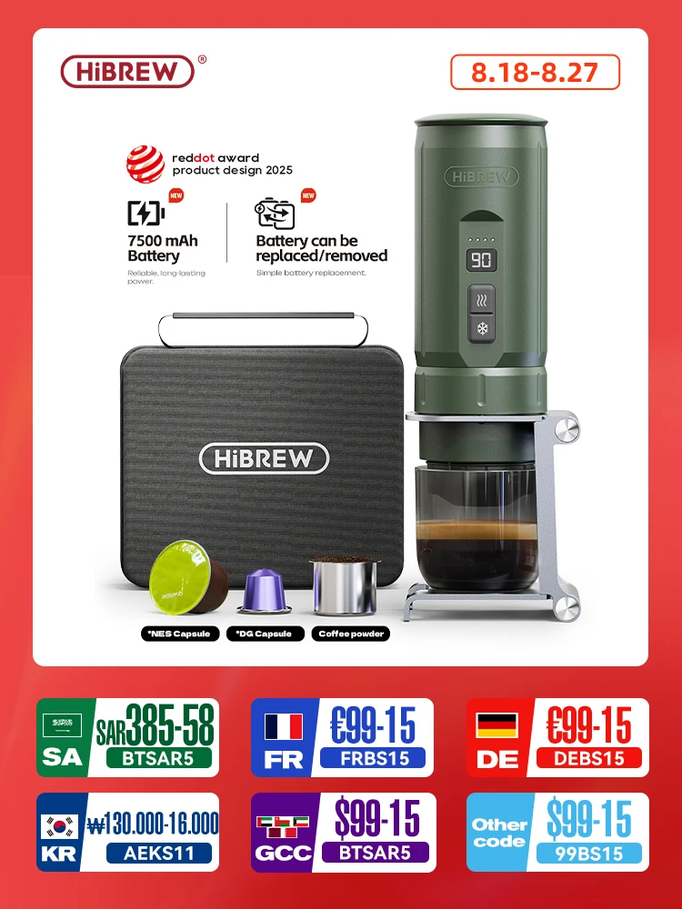 Macchina per caffè espresso portatile HiBREW per auto e casa Caffettiera da campeggio adatta per polvere di capsule Nespresso Dolce H4C