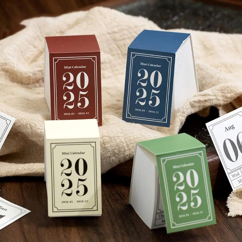 2025ปฏิทินตั้งโต๊ะขนาดเล็กวัสดุกระดาษรูปทรงหนังสือย้อนยุคปฏิทินกระดาษหนาจดตารางเวลารายเดือน