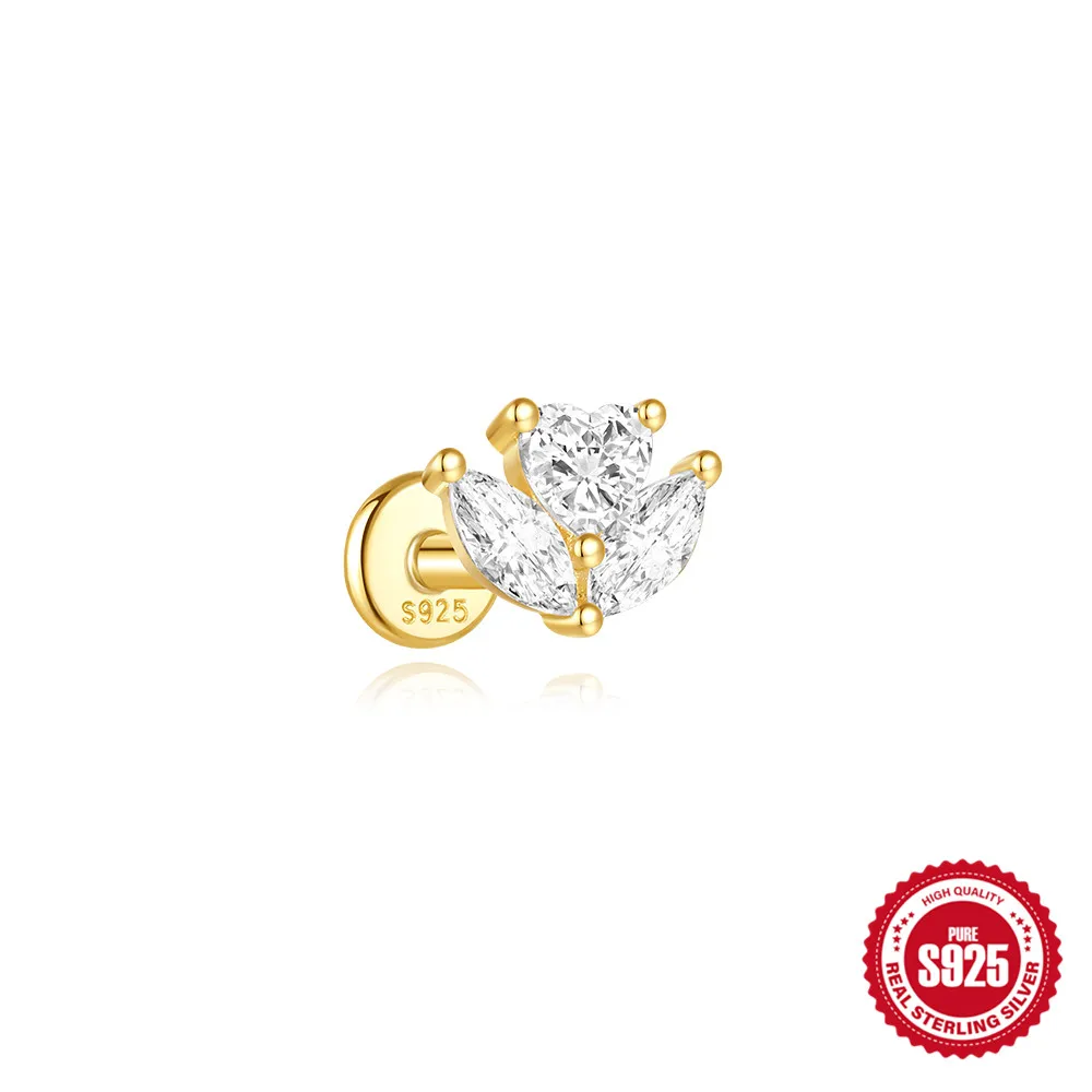 CANNER Zilver 925 Sterling Piercing voor Vrouwen Hartvormige Kleine Oorknop Sieraden Platte Achterkant Oorknopjes voor Helix Tragus Daith