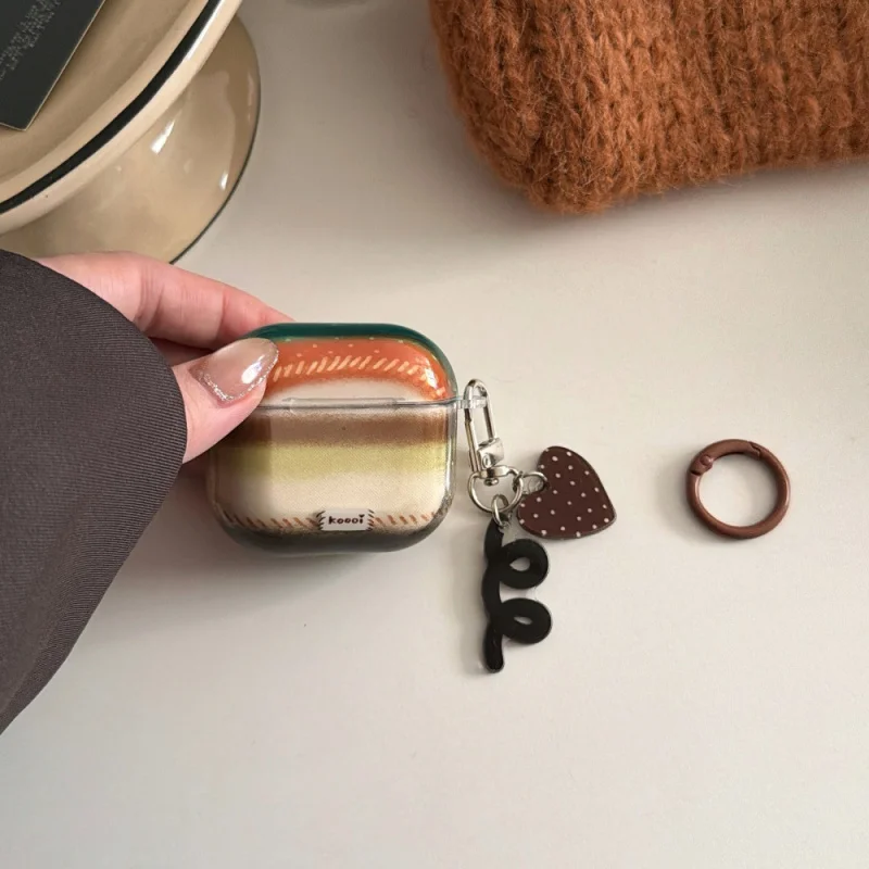 

Suitable for Appleairpods3/4Simple Transparent Brown and Green Striped Earphone CasePRO2/PRO3Cartoon Pendant Shell