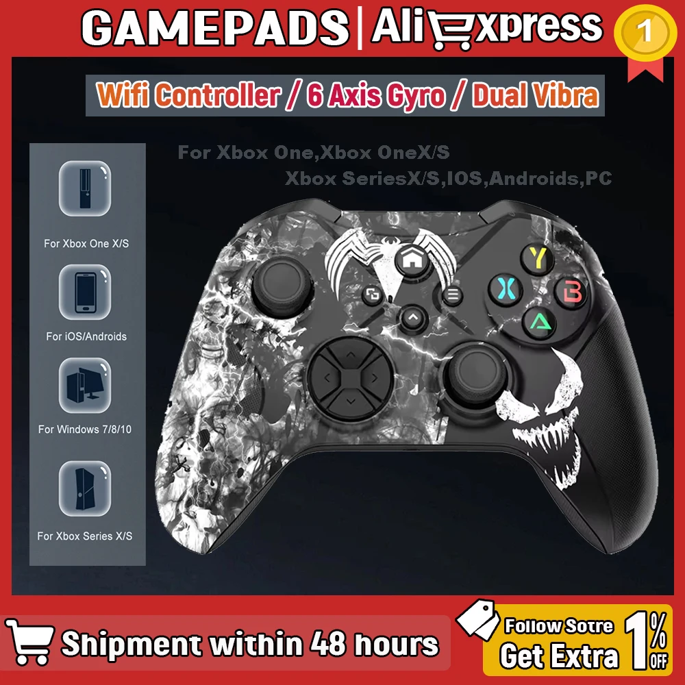 Wireless Controller For Xbox One Series X/S Pc Wifi Gaming Gamepad With 6-Axis Gyro Sensor Dual Vibration Hall Effect Joystick