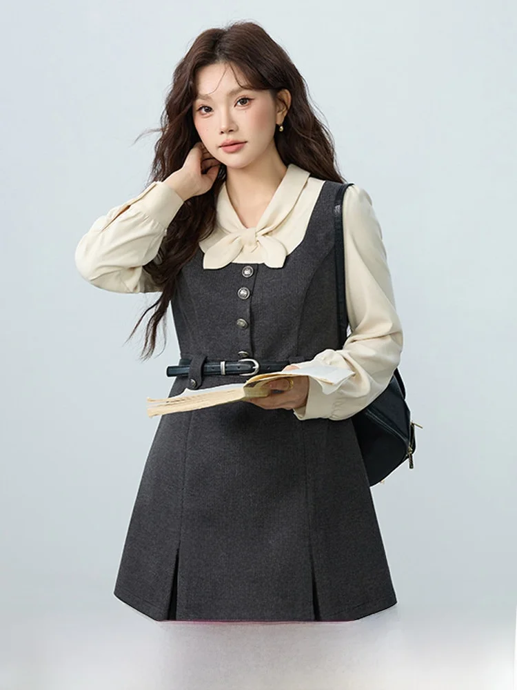 

Five Seasons Large Size Winter New Sle Dr Youthful College Sle Patchwork Design Sense Splice Skirt A-Line Dr