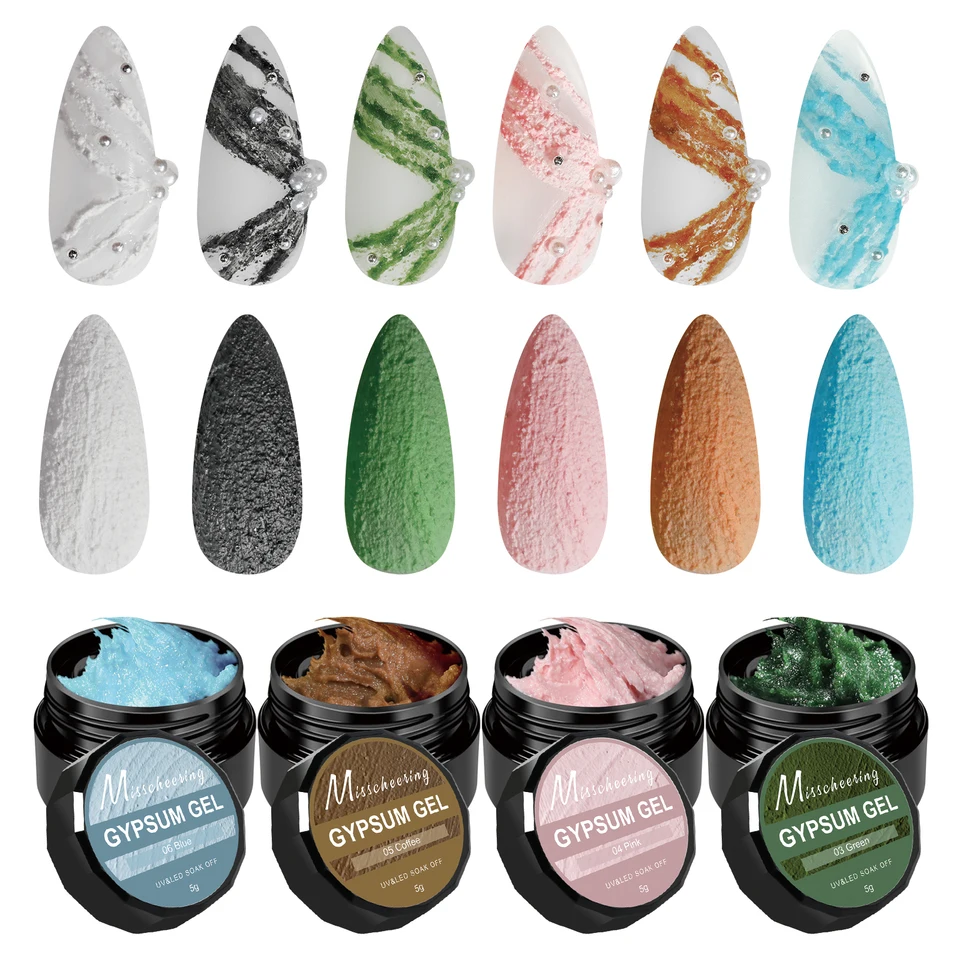 6 Colores de Gel de Escultura en Acrílico para Uñas, Barniz en Gel 3D en Relieve Arenoso, Remojable UV/LED, Gel de Arte de Uñas DIY en Relieve, Decoración 2