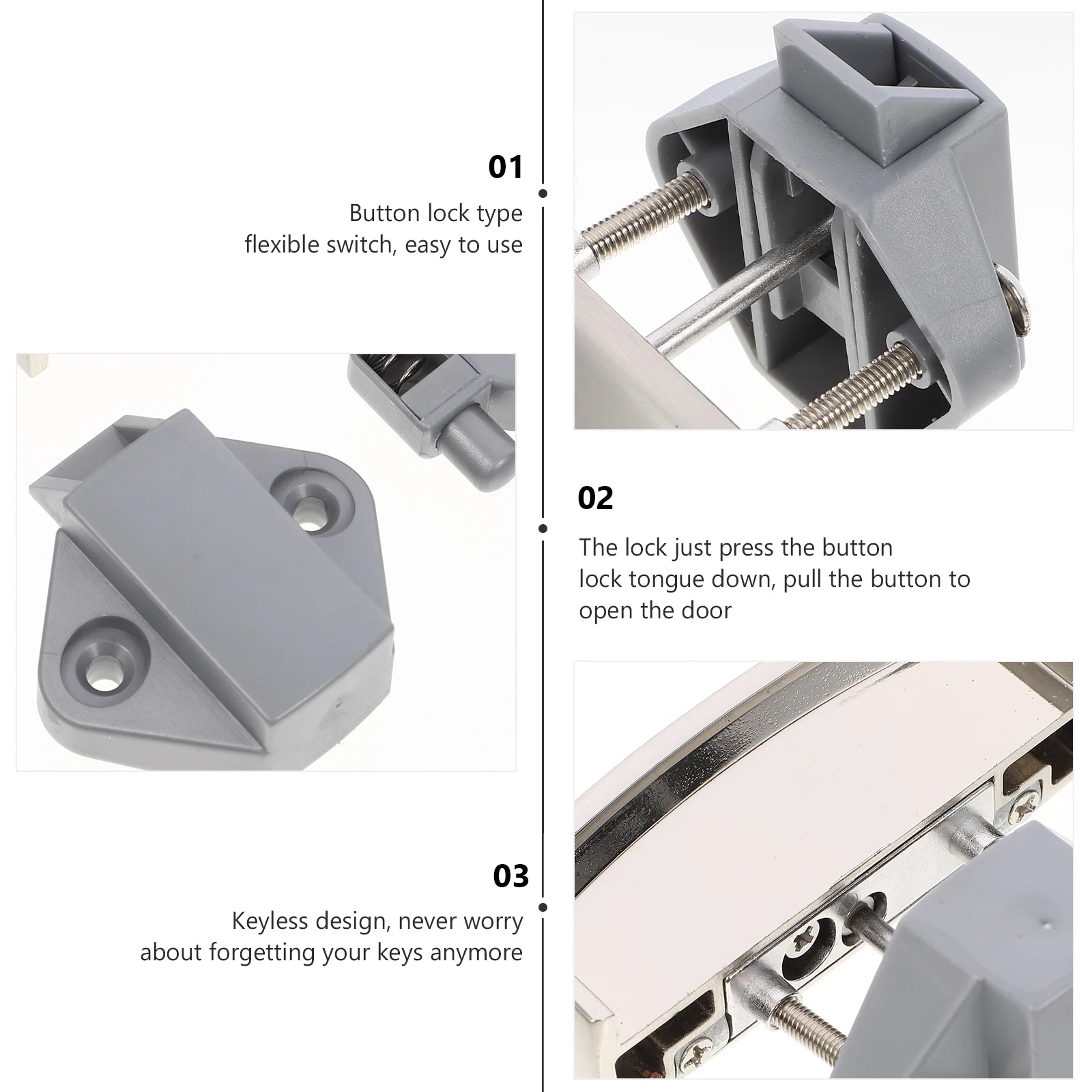 

Button Lock Door Catch Bolt Push Button Locks Knobs Keyless Zinc Alloy RV Van Latch Furniture Easy Use Flexible Switch