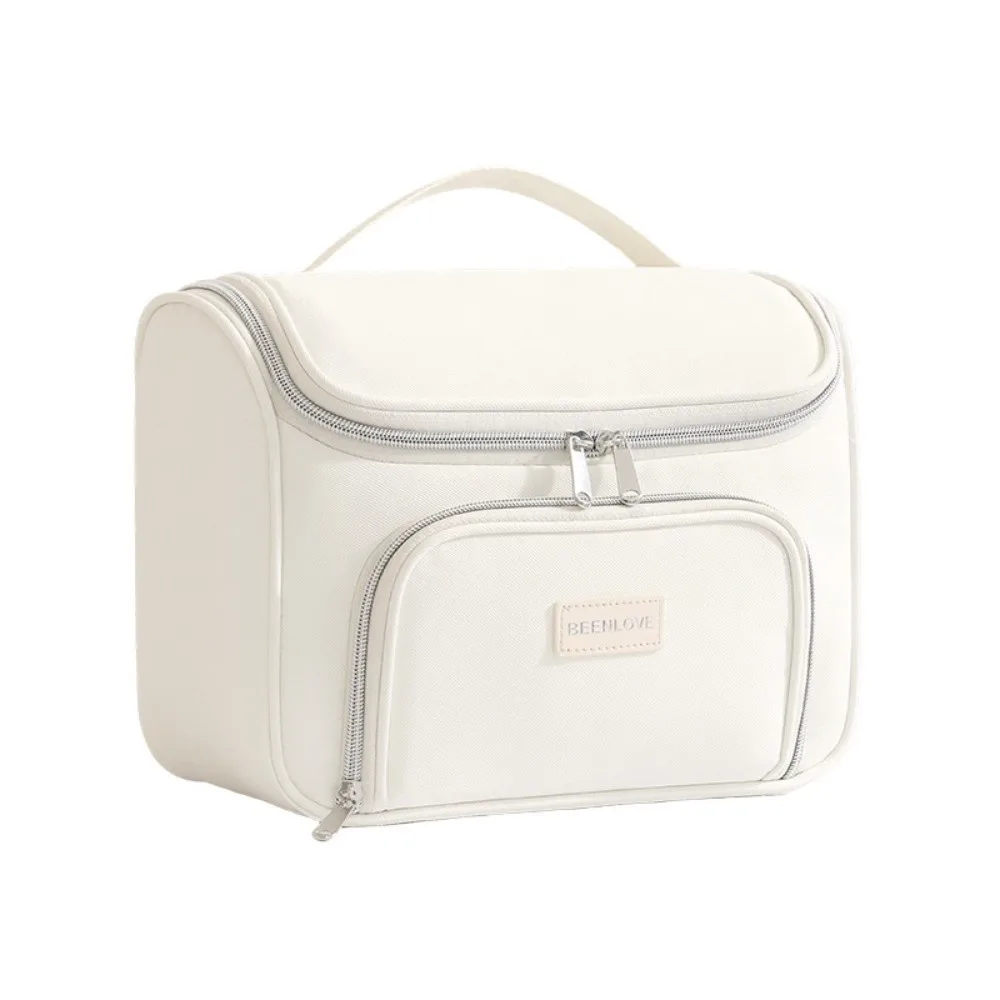 Multi Compartment Cosmetic Bag Carry Handle Double Zipper Makeup Organizer Bag Portable Front Pocket Toiletry Bag