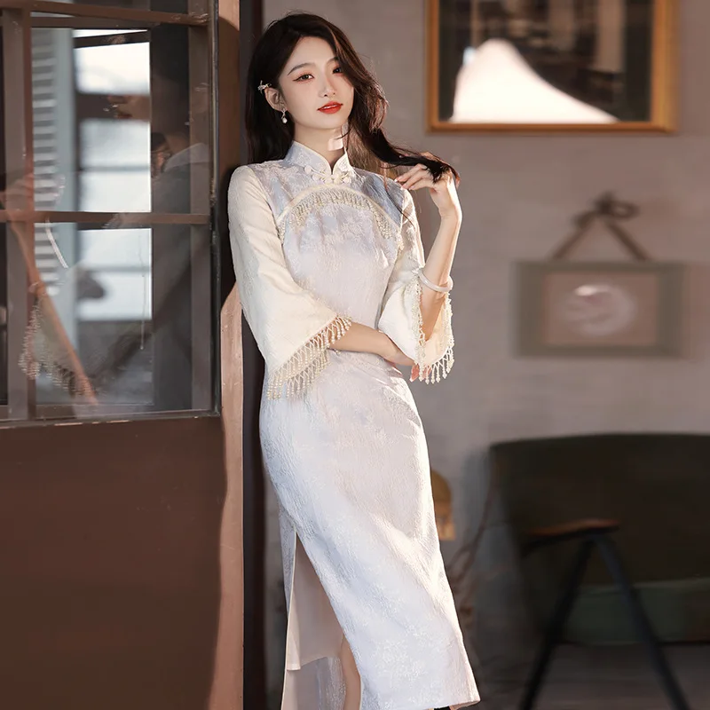 

Women Lady Elegant Big Sleeved Cheongsam Dress Qi Pao Chinese Style