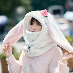 Casco de esquí con orejas de conejo de dibujos animados para niña y mujer, cubierta cómoda y suave, gorro de esquí de ciclismo, gorro de felpa cálido para invierno