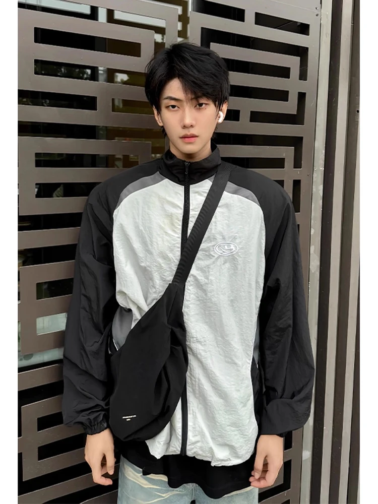 

Мужская повседневная спортивная одежда American Sle сращенного цвета, свободная верхняя одежда с воротником-стойкой для осеннего отдыха на открытом воздухе