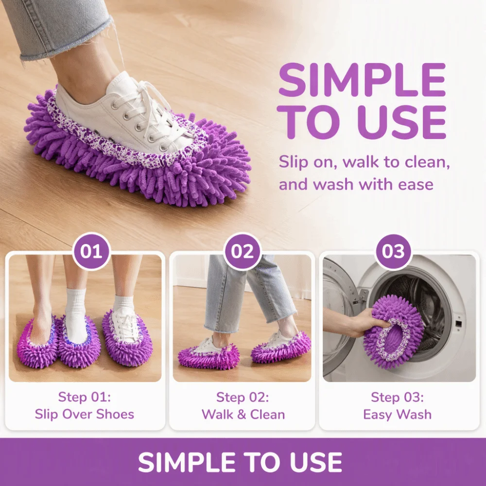 Practical Chenille Mop Slippers Purple 30*12cm Floor Cleaning Slippers Microfiber Mop Slippers For Kitchen Cleaning