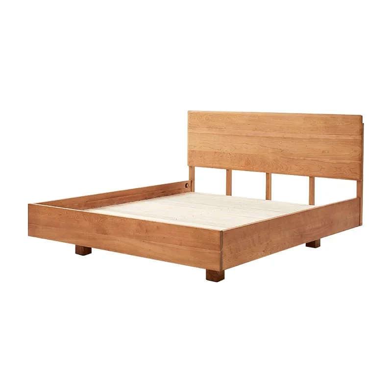 

Nordic solid wood bed 1.5 logs Japanese minimalist cherry wood master bedroom furniture 1.8
