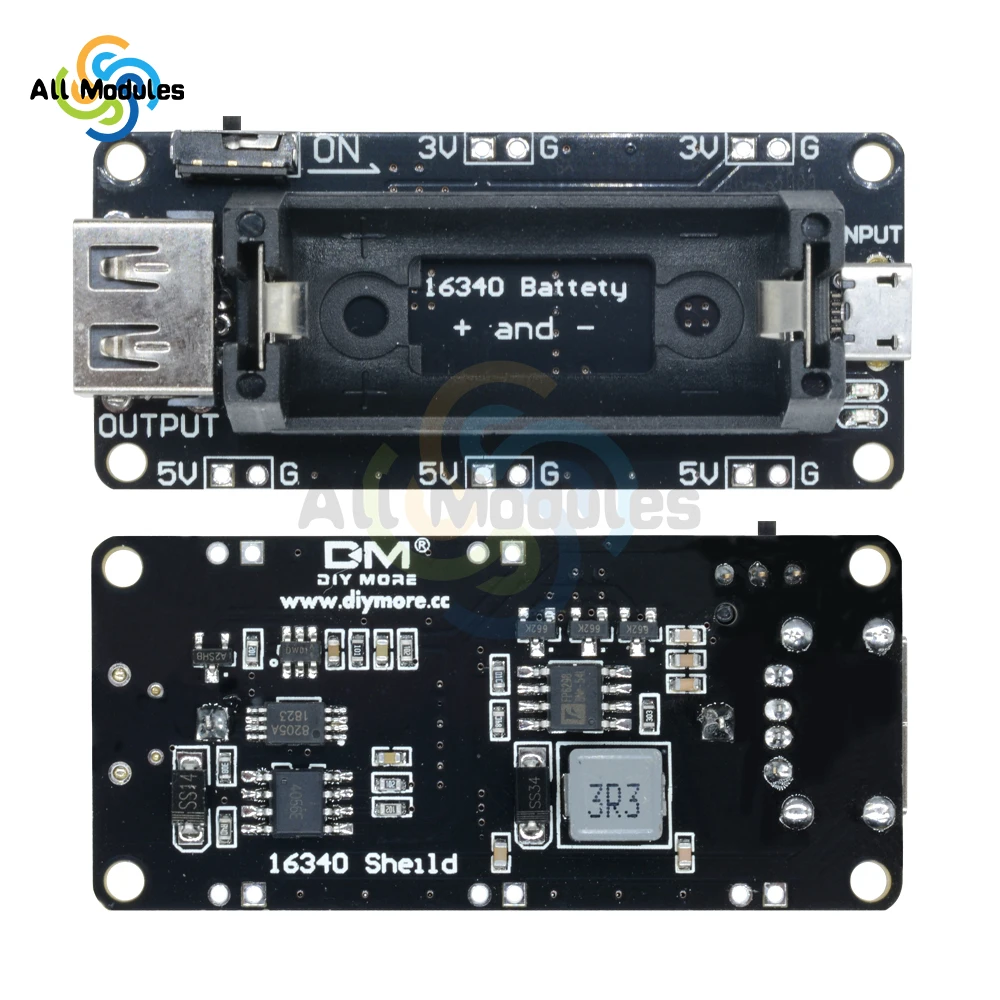 Esp32 esp8266 fonte de alimentação recarregável dupla 16340 bateria lítio carregador escudo módulo para arduino r3 placa power bank