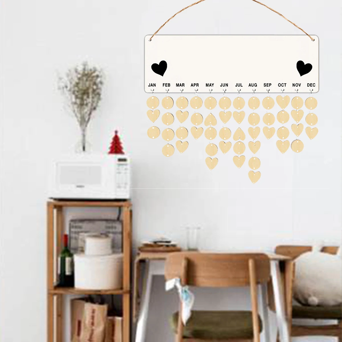 

1pcs Wooden Hanging Calendar Birthday Reminder Board Diy Date Display Rope Ornament Home Wall Decoration Bamboo Iron