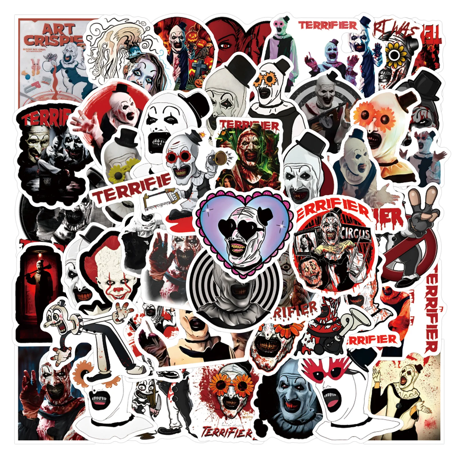 10/55PCS Terrifier Stickers Hardcore Movie Sticker DIY Scrapbook Luggage Helmet Phone Guitar Car Cup Bike Skateboard Decals Toy