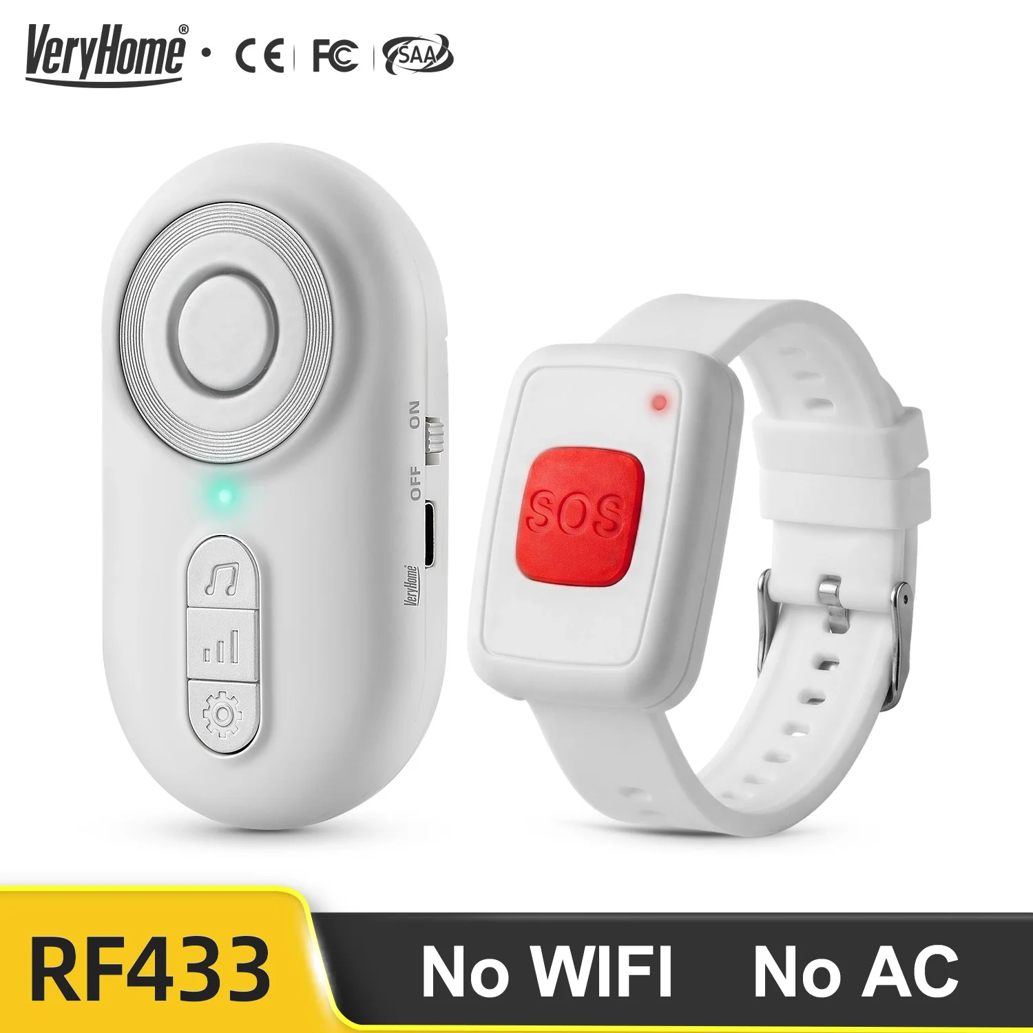 Simple SOS Watch & Vibration Pager Kit | Elderly Safety Alert System | Caregiver Personal Call Button Monitor Home