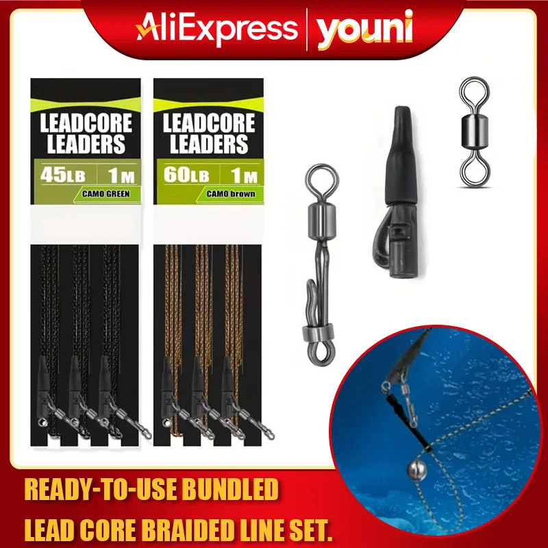 Ready-to-use Ready-to-use bundled lead core braided line set for carp fishing with quick change swivel tackle fittings, Rigtrip - Aliexpress Deal