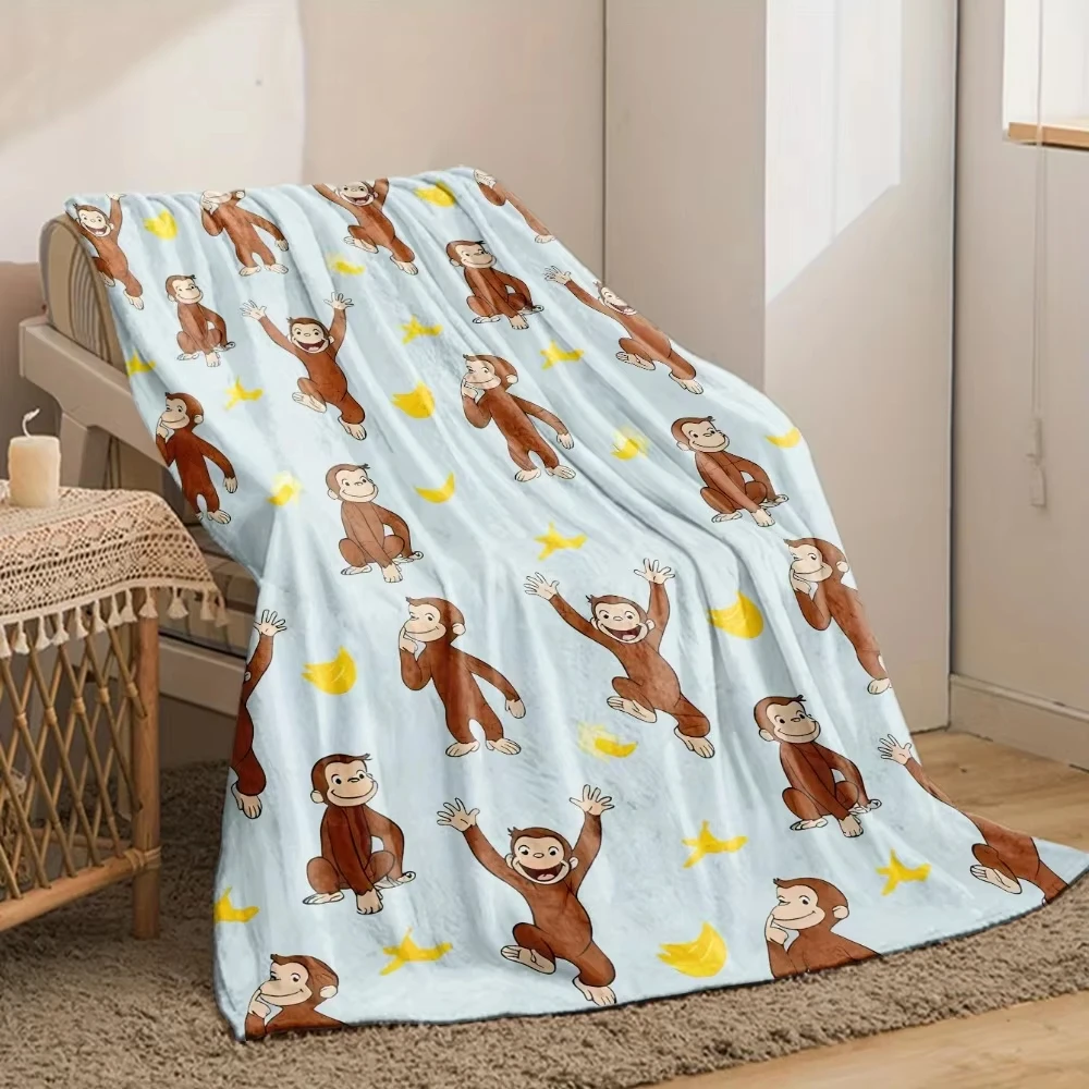 VIKAMA Curious George Animal Flannel Blanket for Spring Picnic Car Travel,Crib Sofa Nook Decor Nap Blanket Newborn Gift