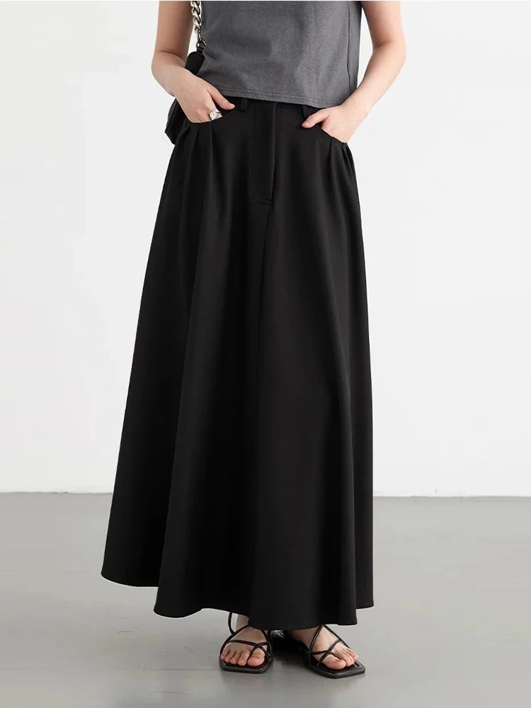 CHIC VEN Korean Women Skirts Solid New High Waisted Pleated Female Skirt A-line Long Fashion Skirt Spring Summer 2024