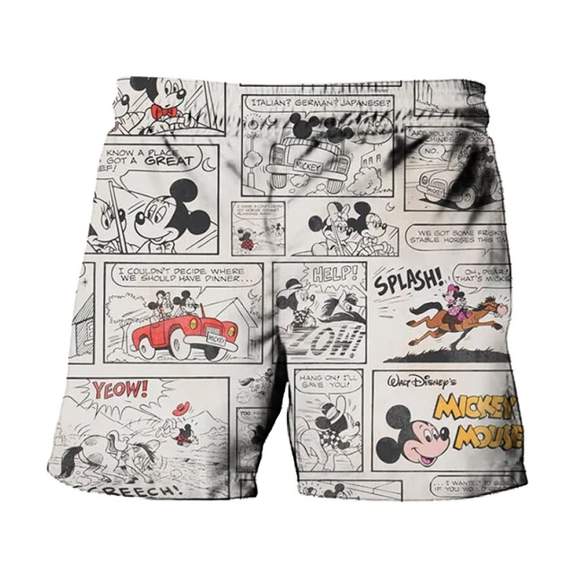 Disney Mickey 3D Printed Men\'s Beach Shorts Hawaiian Beach Vacation Swim Trunks Fashion Men\'s Casual Drawstring Beach Shorts