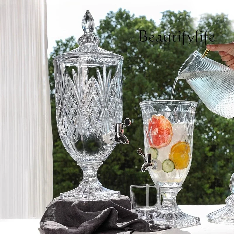 XX High-value Glass Cold Kettle With Faucet, Food-grade Household Large-capacity Lemon Fruit Tea Beverage Bucket
