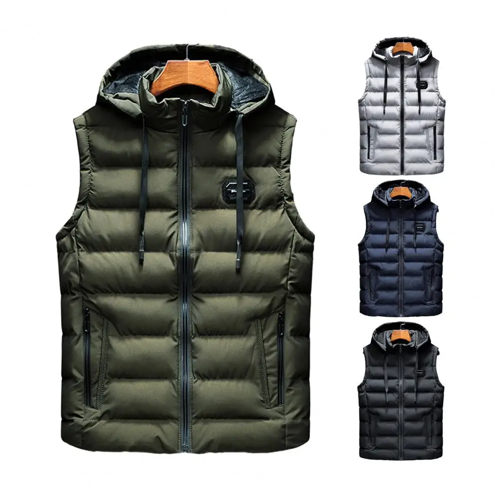 

Men Waistcoat Windproof Men's Winter Cotton Vest with Hood Pockets Zipper Closure Thick Warm Soft Waistcoat Hooded Cotton Vest