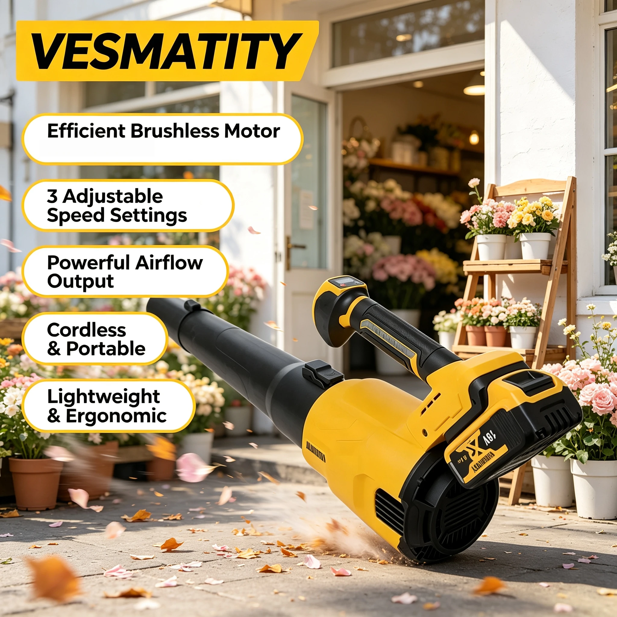 Leaf Blower Cordless - 強力なコードレスエアブロワー。ブラシレスモーター搭載、3段階の速度調整が可能。18Vバッテリー対応のプロマックス・プライムシステム用、高速電動ブロワー。落ち葉や雪の除去に最適。